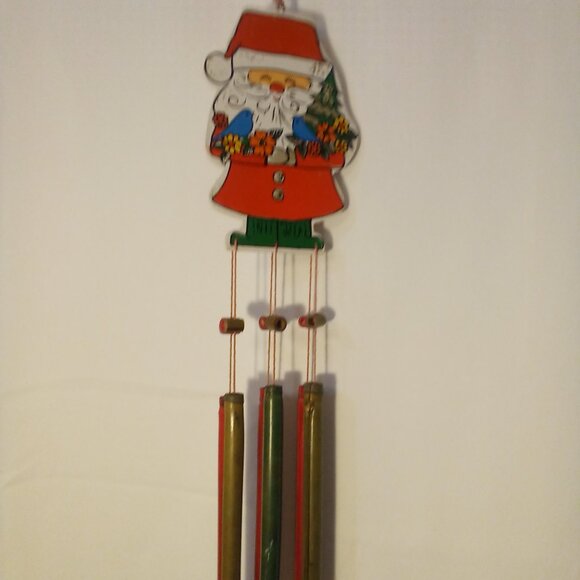 Vintage Wind Chime Christmas Santa Claus Wood Red Green - Picture 2 of 13